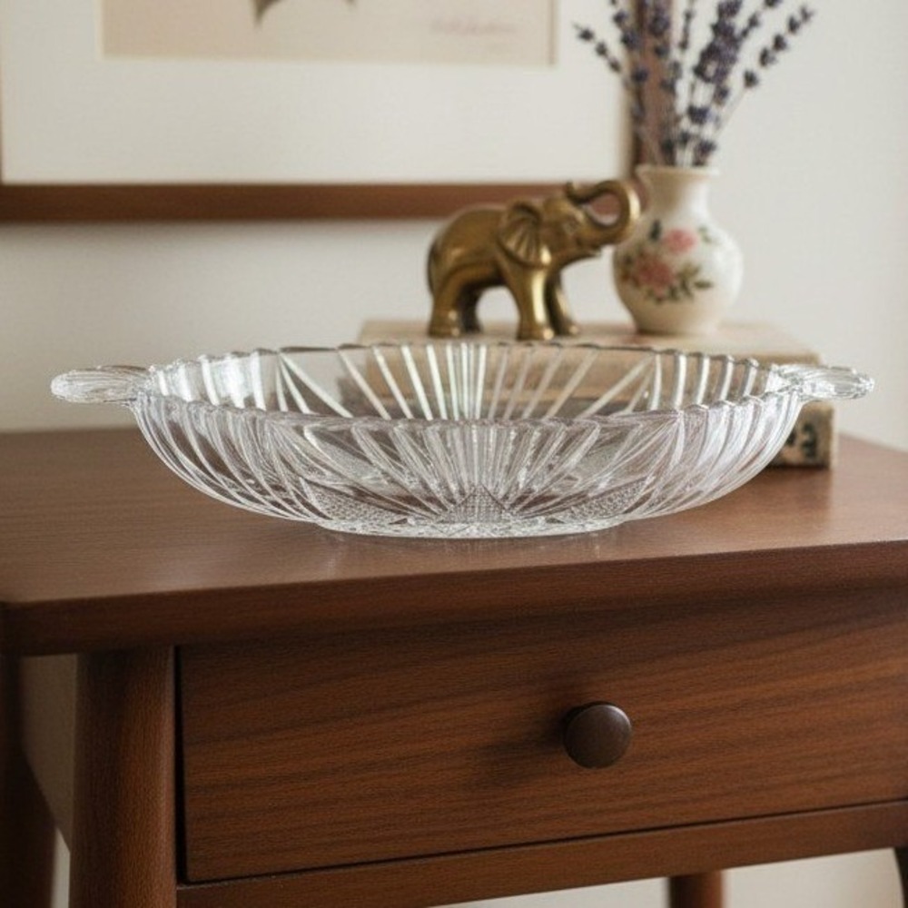 1930s Hazel-Atlas Etched Olive/Relish Dish- Sawtooth Rim with Handles *